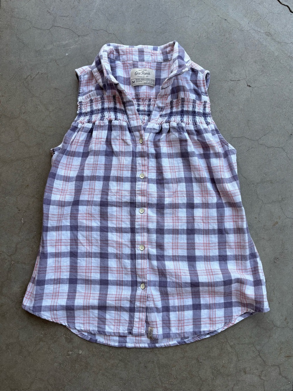Old Ranch M Women’s Western Plaid Sleeveless 100% Cotton Button Up Shirt